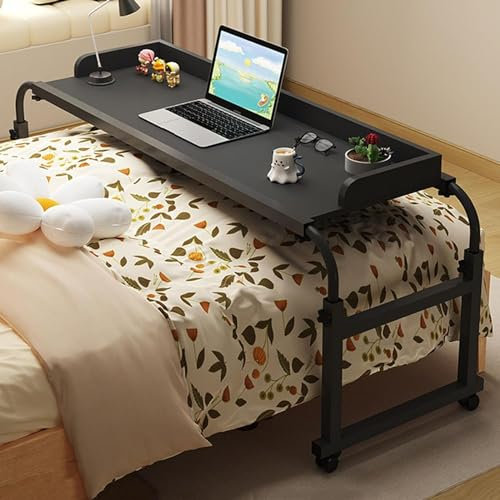 Table de lit réglable en hauteur avec roulettes et plateau inclinable – Table médicale roulante pour la maison et l'hôpital – Bureau de plateau de travail debout