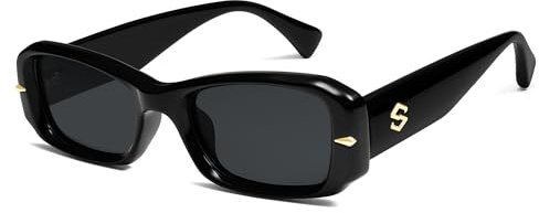 SOJOS Retro Polarisierte Rechteckig Sonnenbrille Damen Herren Vintage Quadratisch Dicker Rahmen Sonnerbrillen mit UV400 Schutz SJ2366