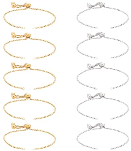 UNICRAFTALE 10Pcs 2 Colors Adjustable Slider Bracelet Stainless Steel Bracelet Chain Slider Extender Chains Link Chain with Stopper Bead Bracelet Snake Chains Supplies for DIY Craft 20cm Long