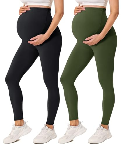 VALANDY Creamlush 2 Pack Over Bump Maternity Leggings Adjustable Waist | Soft Stretch Fabric with Gentle Belly Support and An Adjustable Fit for Yoga Lounging Sleep and Everyday Wear