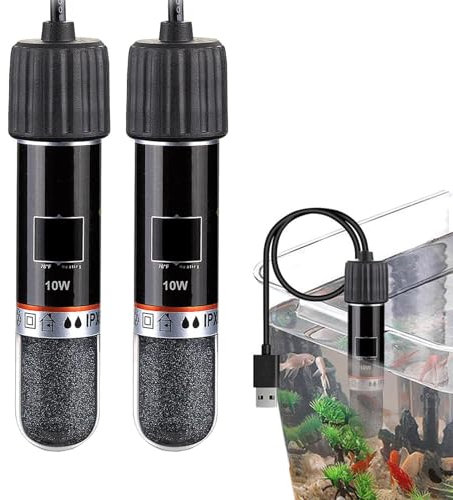 2PCS USB Aquarium Heater, 10 W Mini Aquarium Heating Rod with Thermostat, Thermostat Aquarium Turtle Heater, Submersible Heater Thermostat for Fish and Turtle Tank