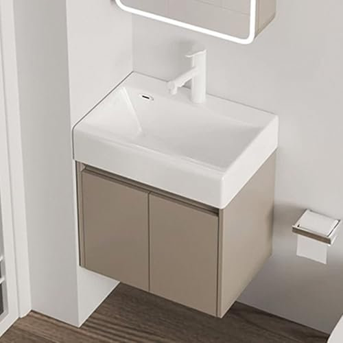 GUAWJRZDP Mueble De Baño, Lavabo Sobre Encimera, Lavabo De Cerámica, Lavabo De Baño Montado En La Pared, Lavabo De Baño con Contenedor De Almacenamiento, Mueble De Lavabo Moderno(Khaki,55x40cm/21.6x15