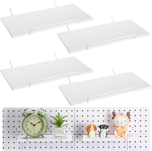 Wonderjune 4 Pcs Wooden Pegboard Shelves, White, 9.84 x 5 Inch | Wall Pegboard Shelving Organizer with Metal Brackets, Pegboard Accessories for Craft Room Kitchen Garage Workbench Office
