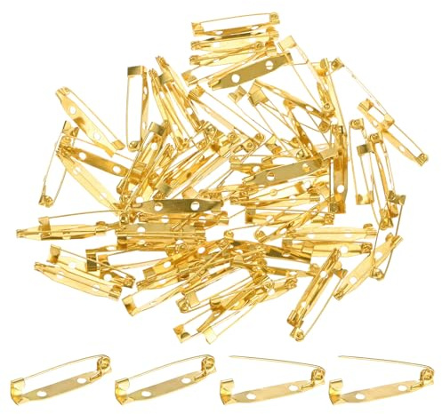 M METERXITY 60-Pack Bar Pins, 1.2 Inch Brooch Pin Backs Safety Clasp for Badges/Name Tags/Corsage/DIY Crafting Sewing Fabric, Metal Boutonnieres Locking Pin-Backing [30mm, Gold Tone]