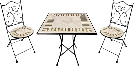AXI Camilla Bistroset 3-teilig mit Mosaik im Toskanischen Stil | Bistrotisch mit 2 Stühlen | Bistro Gartenmöbel Set für Garten/Balkon/Terrasse | Balkonset/Sitzgruppe