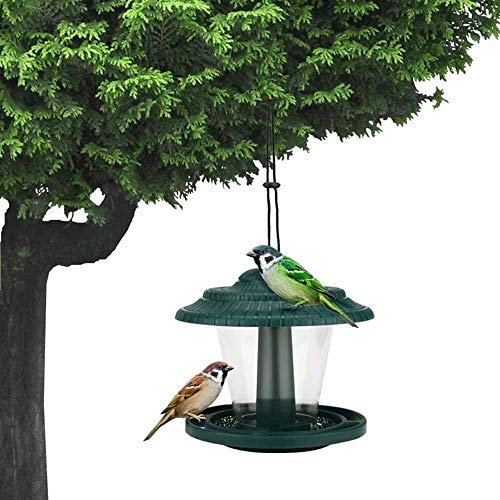 ZJchao Clear Bird Feeder, Plastic Hanging Outdoor Garden Backyard Decoration, Pavilion Shaped with Roof Birds Feeder, Great for Decorating Courtyard, Garden, Patio, Backyard.