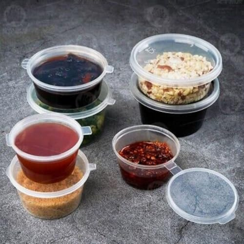 HOT BARGAINS 200 Pack 4oz/120ml Hinged Sauce Pots Clear Round Reusable Plastic Containers with Lids
