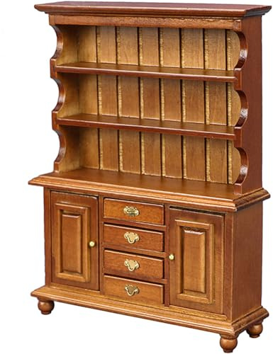 Puppenhaus Möbel, Puppenschrank mit Bücherregal 1:12 Maßstab Miniatur Puppenhaus Vintage Holztisch Mini Wohnzimmer Schlafzimmer Puppen & Zubehör DIY Puppenhaus Dekorationen für Mädchen