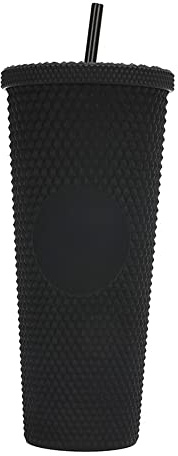 Vaso de agua de plástico reutilizable de gran capacidad de 710 ml, totalmente tachonado, mate con popote de tapa a prueba de fugas de amplia apertura