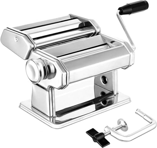 JMOUZHG Macchina per Pasta Professionale Macchina per Pasta Manuale in Acciaio Inossidabile con Istruzioni per l'uso Taglierina Fresca (Argento Taglia Unica)