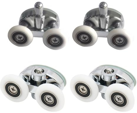 4Pcs Shower Door Rollers Replacement - ShiningUU Plastic 23mm 2 Top and 2 Bottom Shower Roller Wheels, 4-6mm Glass Mounting Holes for Sliding Shower Door Wheels, Bathroom Roller Runners