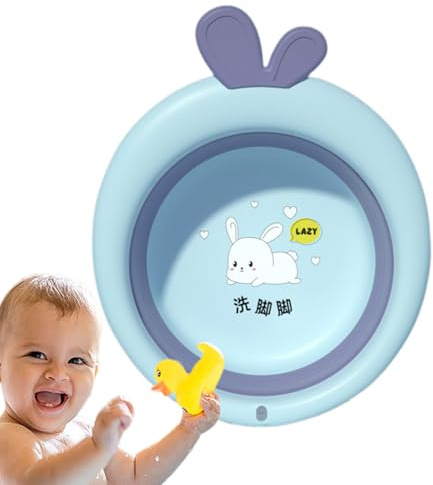 Zusammenklappbare Baby Badewanne - Faltbare Waschschüssel Mit Cartoon Design, Tragbare Neugeborene Waschschüssel Für Gesicht Und Füße, Säugling Baden Schüssel Mit Kompakte Aufbewahrung | Eine Essentie