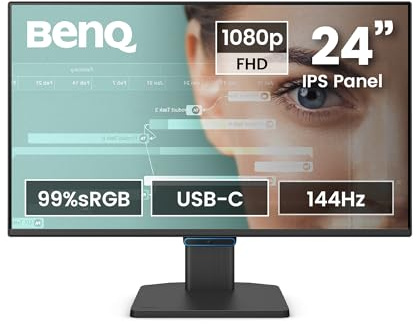 BenQ GW2490C Moniteur IPS 23,8 FHD 1080p 144Hz Eye-Care, télétravail, USB-C, 1920x1080, Optimiseur visuel, Anti-Scintillement, Low Blue Light, Cadre Ultra-Fin, certifié TÜV, Eye-CareU