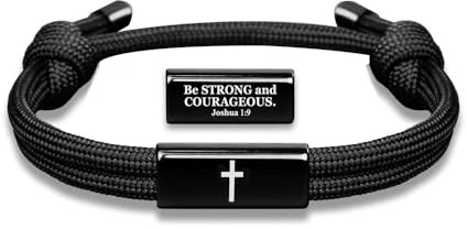 XFSRG Bracelet Homme Bracelets Corde Noire Ajustable avec Croix Pendentif Bracelet Imperméable de Foi Cadeau pour Baptême et Confirmation (Noire A)