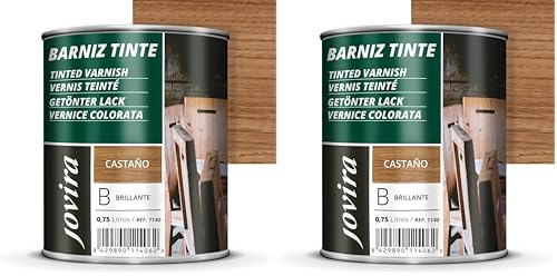 JOVIRA PINTURAS Barniz Brillante Tinte (6 colores). Barniz para madera. Protege, decora y embellece. (750 Mililitros, Castaño) D-7 (Paquete de 2)