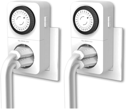 REV Zeitschaltuhr Steckdose COMBINI - 24h Format, 48 Zeiten a 30min - mechanischer Timer Steckdose mit Kombi-Stecksystem, max. 16A/3680W, weiß (Packung mit 2)