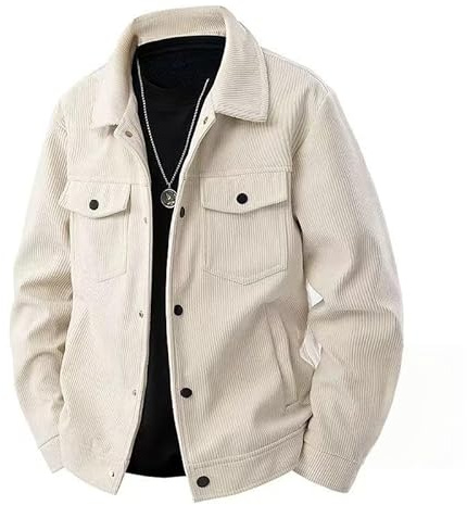Generisk vintage-manchesterjacka för män med fleecefoder varm vinterrock, lastbilsarbetsjacka, avslappnad cargojacka (off-white, 4XL)