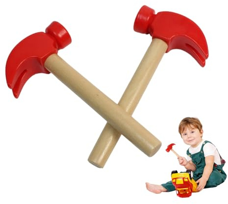GZLANYA 2Pcs Toy Hammer Wooden Hammer Toys Set, Safe Hammer with Rounded Edges - Small Mallet for Chocolate & Nut Cracking, Children's Role Play Tool for Forest School & Creative Play
