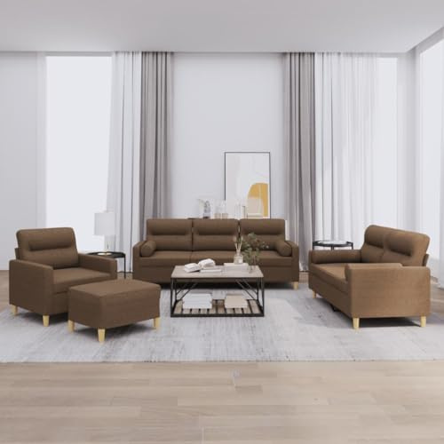 Frdhee Polstersofa, Modern Couch, Bodensofa Wohnzimmer, 4 TLG. Sofagarnitur mit Kissen Braun Stoff, Relaxsofa Couch für Wohnzimmer, Schlafzimmer, Jugendzimmer, Dekoration