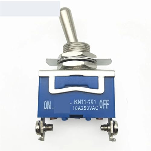Interruptor de palanca de 2 posiciones, 250 V CA, 10 A, encendido/apagado, terminales de tornillo, SPST, 12 mm, orificio abierto, interruptores de control de potencia, azul, KN11-101