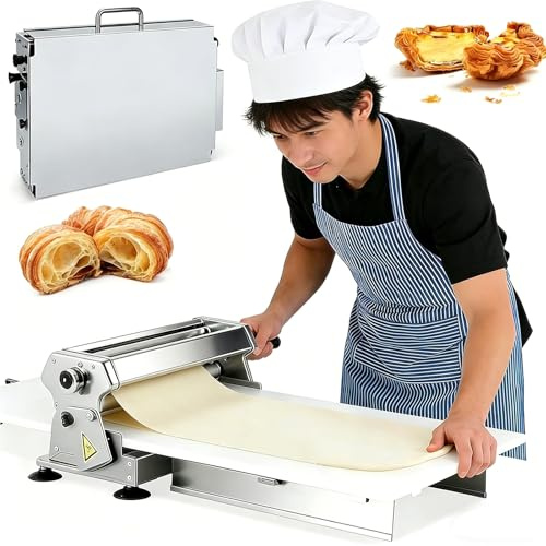 Lhmwtwr Teigausrollmaschine, Teigausrollmaschine Elektrisch, Teigroller Maschine mit manuellem Betrieb und 0-25 mm einstellbarer Dicke, Teigroller für Bäckerei und Konditorei (90x40cm)