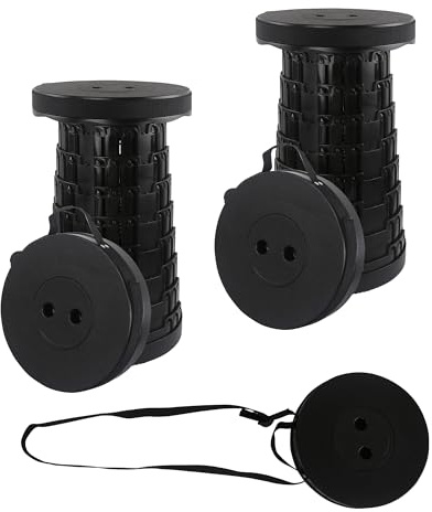 Learnspielzeug 2 sgabelli pieghevoli per adulti, sgabello telescopico, carico massimo 210 kg, sgabello pieghevole da campeggio, portatile, per esterni, barbecue, giardino, campeggio, interni (nero)