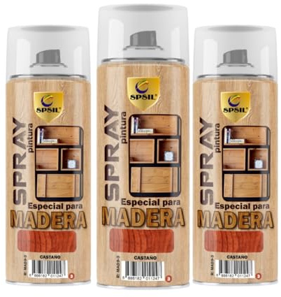 SPSIL Pintura Madera CastañO 400ml(pack of 3) para Madera Barniz Spray, Aerosol Especial, Ideal para Renovación de Muebles y Superficies de Madera