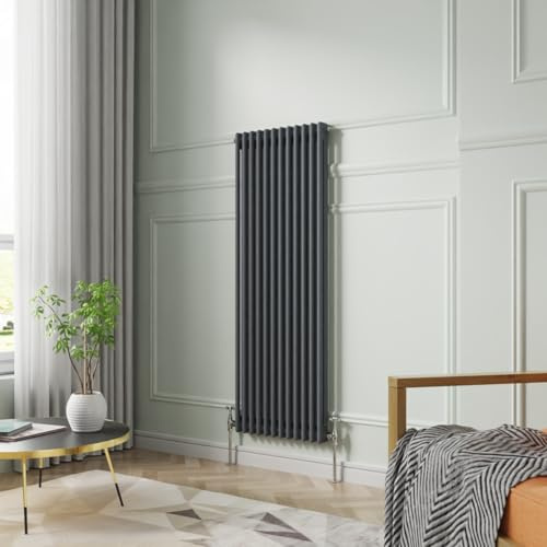 NRG 1500 x 560mm Anthracite Vertical Cast Iron Radiator Double Panel | Wall Radiator, Column Radiator, Tall Radiator, Central Heating Rad, Traditional, for Kitchen, Bedroom, Bathroom, Living Room