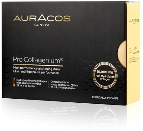 Pro Collagenium Anti-Aging 14 Fläschchen zu 25 ml | Super konzentriertes marines Kollagen mit 10.000mg | Glatte & belebte Haut, verzögerte Zeichen der Hautalterung | Auracos