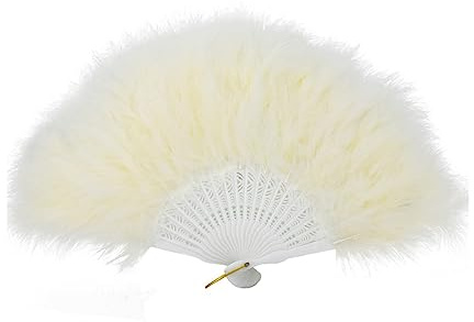 FANSOFFANS Marabou Feather Hand Fan 45cm, Fancy Dress Wedding Party Favour Gift Outdoor Vintage Dance Photoshoot (Ivory)