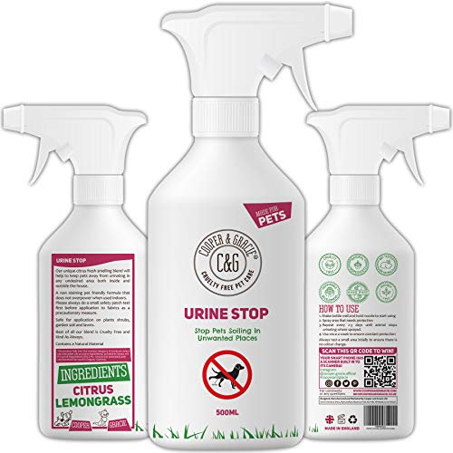 C&G Pets Urine Stop Spray for Dogs & Cats – 500ml Triple Action Formula – Stops Repeat Marking Indoors & Outdoors – Natural Ingredients, Made in UK – Family & Pet Safe, Non-Staining Citrus Repellent