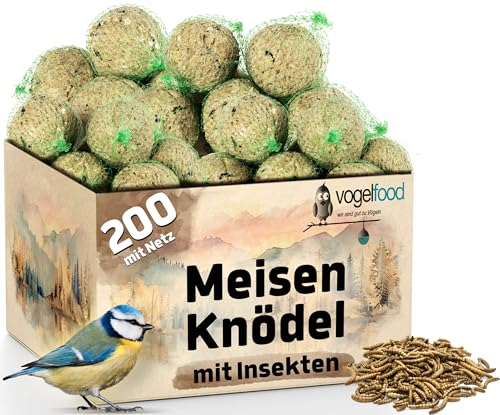 Vogelfood 200 x 90 g =18 kg Meisenknödel mit Insekten mit Netz Vogelfutter 4 Jahreszeitenknödel Wildvogelfutter Ganzjahresfutter Fettfutter