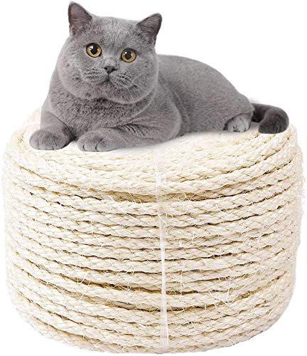 Ezoon Sisal Rope Cat Tree Rope,6mm Replacement Natural Rope Cat Scratcher Decking Pole Post Tree Tower Repair or Replace Cat Accessories Cat Rope,100m