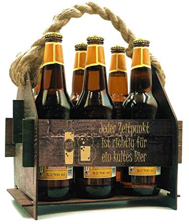 Generisch Beer Carrier Wooden Beer Crate Bottle Holder Carrier Carrier Basket Personalised Gifts Birthday Men Gifts Bottle Box Bottle Basket 6 Bottles 23 x 22.5 cm Engraving (Pattern 7)