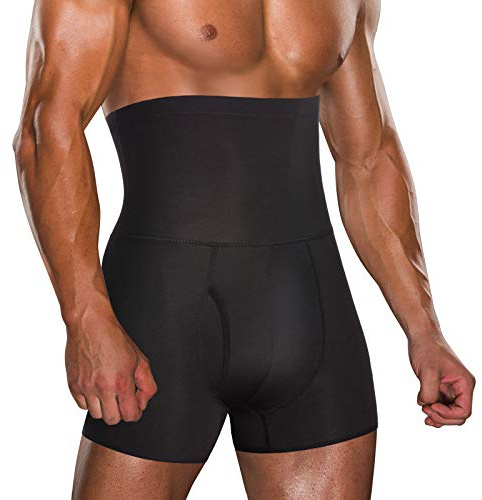 Chumian Herren Kompression Unterhosen Boxershorts Shapewear Figurformende Unterwäsche Abnehmen Hohe Taille Body Shaper Kompressionshosen Männer Atmungsaktive Retroshorts (Schwarz, Large)