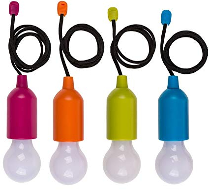 vom Pullach Hof LED Ziehleuchte 4er Set bunt Leuchte Lampe flexibel 4 Farben für Abstellkammer Kleiderschrank uvm. mit Kordel