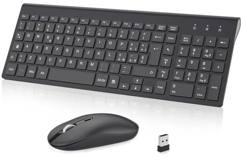 cimetech Tastiera e Mouse Wireless, Layout Italiano QWERTY, Ultra-Sottile ‎Ergonomico Full-Size Numerico con Ricevitore Nano per PC/Laptop/Win7/Win8/Win10-Nero