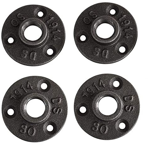DIY Möbel Dekor Flansch Rohr Metallflansche mit 3 Löchern Flansch Gewindeboden 4 Stück Rohrflansch Temperguss Heizung für Vintage Möbel DIY Industrie Regal Dekoration Werkzeuge Schwarz