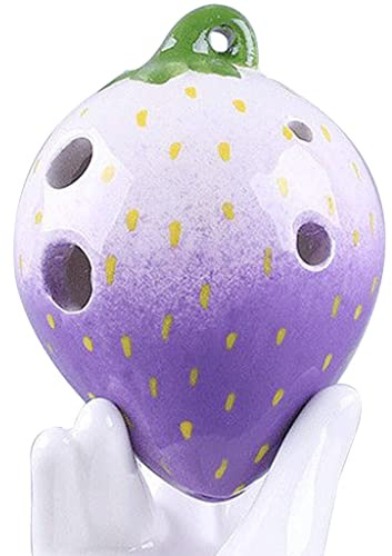 Qxdgoal Ocarina, ocarina de cerámica de fresa roja de 4 agujeros con cordón, instrumento de ocarina en forma de fruta degradado de 6 agujeros, para principiantes (YABHTD-PURPLE)