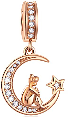 Rosegold Valentinstag Charms, Ich liebe dich Charm, Mond, Regenbogen, Blumen, Ehefrau Mädchen, Krone, Dreifaltigkeit Knoten Perlen in 925 Sterling Silber, für Europäisch Armband/Familie/Freunde