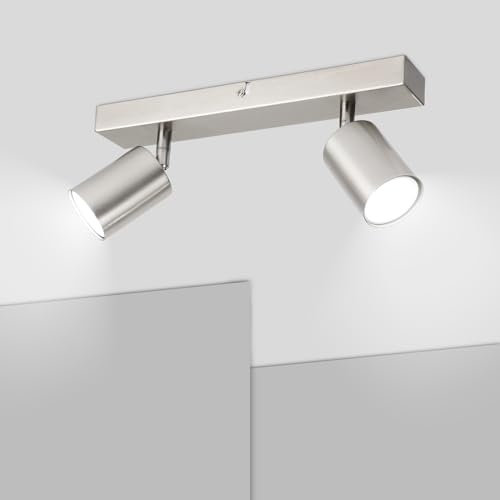Ketom Lampada Faretti da Soffitto Orientabili, GU10 Faretti LED da Soffitto in Nichel, Moderna Plafoniera LED Faretti 2 Luce, Faretto da Parete Interno per Barra, Cameretta, Cucina, Senza Lampadina