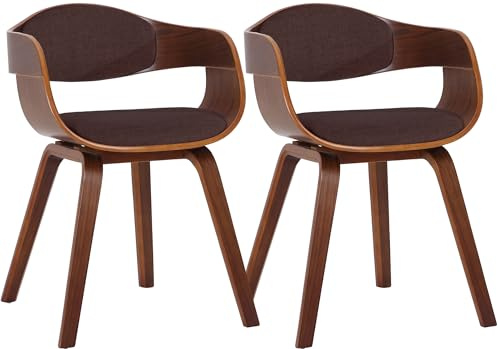 CLP 2er Set Esszimmerstühle ergonomisch Kingston, Lehnstühle mit umlaufender Rückenlehne, Holzgestell bis 150 kg, Farbe:walnuss/braun, Gestell Farbe:walnuss