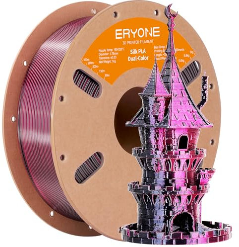 ERYONE Silk Dual Color Filament PLA 3D Printer 1.75mm, -0.03mm, Coextrusion Filament PLA Shiny Filament 1kg(2.2lbs), Black&Rose