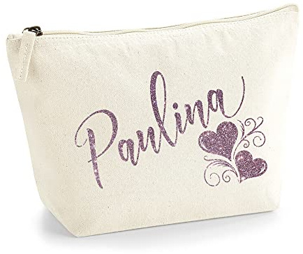 Personalisiert Name Initialen Herz Wirbel Kosmetiktasche Damen Schminktasche für Handtasche Makeup Tasche mit Texturdruck - Roségold Glitter - S | Natürlich