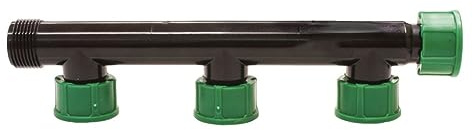 Colector de riego con 3 salidas laterales 1 | Montaje fácil y rápido para electroválvulas de riego| Rosca Hembra Giratoria | TE Colectora de jardín