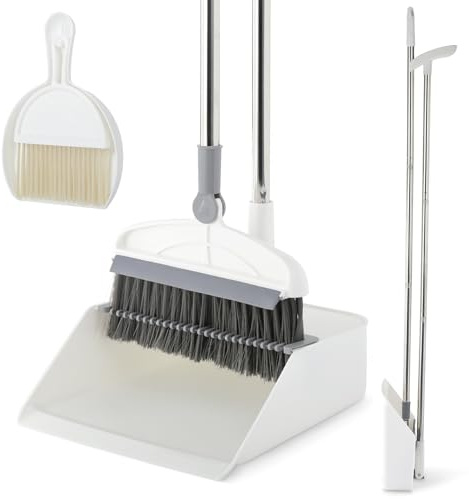 Juego Combinado de Escoba con recogedor, Juego de Escoba y recogedor 2 en 1 con Mango Largo, Escoba Vertical giratoria de 180° con Cepillo y sartenes Ligeras para el hogar, Cocina, habitación,