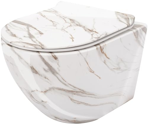 Rea Cuvette WC Carlos Slim Lava Shiny Cuvette Toilette céramique - Abattant Softclose en Duroplast - Abaissement Automatique à Fermeture en Douceur (Imitation de pierre)