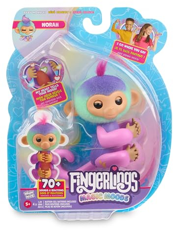 Fingerlings Magic Moods Interactive Baby Monkey, Norah (Teal & Purple), Tells Fortune and Mood, 70+ Sounds & Reactions (Ages 5+)