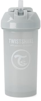 Twistshake Baby-Schnabeltasse mit Strohhalm - 360ml | Auslaufsichere Baby-Wasserflasche | BPA-freie | Trainings-Schnabeltasse für Kinder | Grau