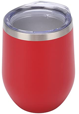 Pssopp Bicchiere da vino senza stelo da 350 ml, a doppia parete, isolamento sottovuoto, con coperchio, per caffè, cocktail, gelato (bordeaux)